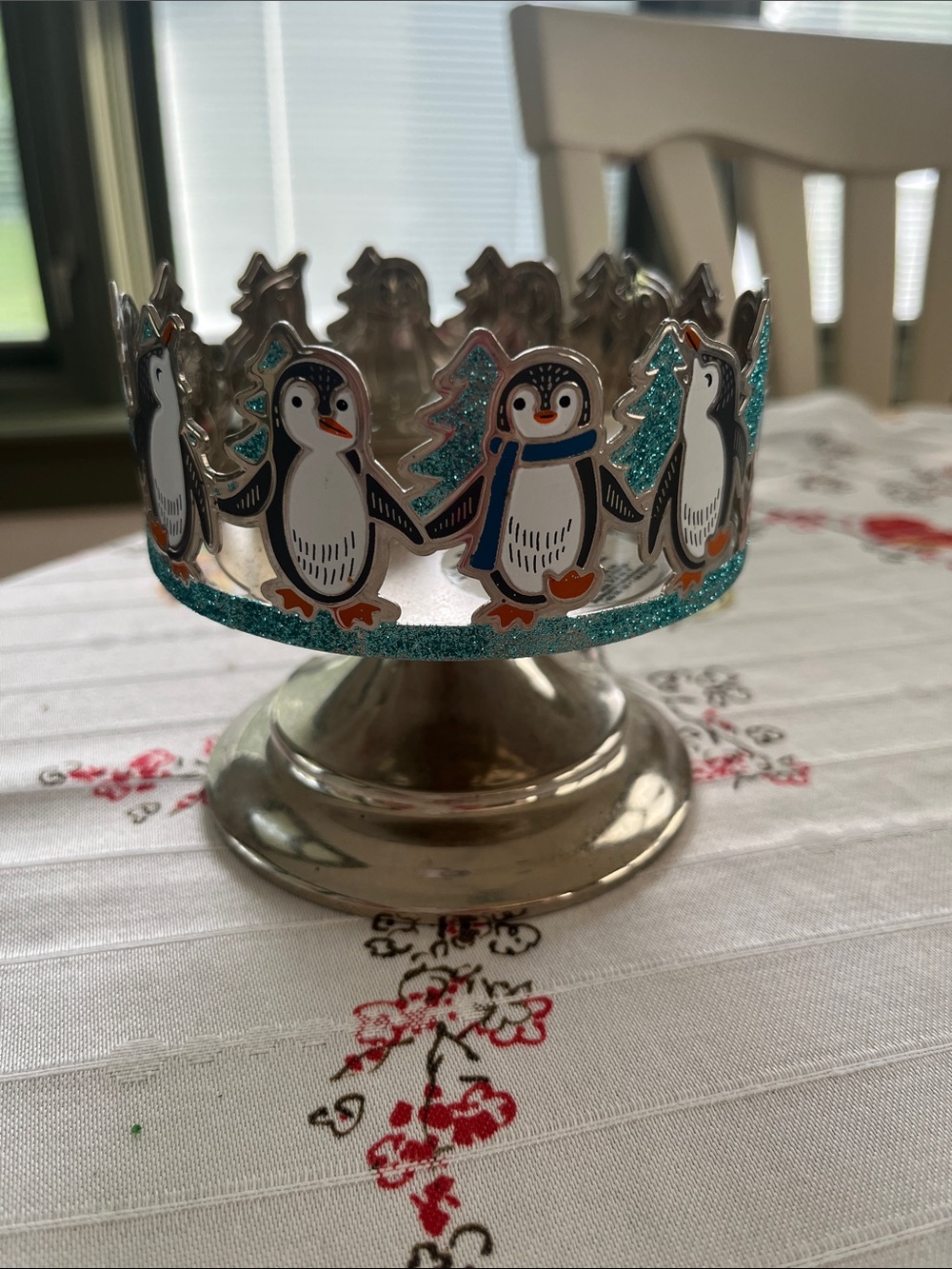 Glitter Penguin Pedestal Candle holder